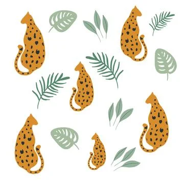 Abstract pattern in pastel shades with leopards and cougars Stock Illustration