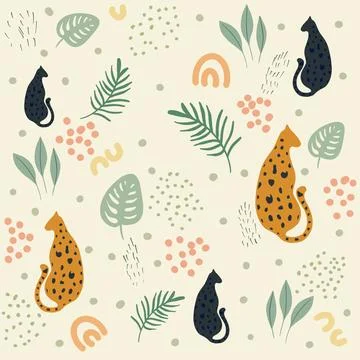 Abstract pattern in pastel shades with leopards and cougars Stock Illustration