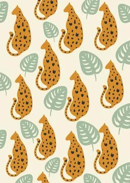 Abstract pattern in pastel shades with leopards and cougars 스톡 일러스트