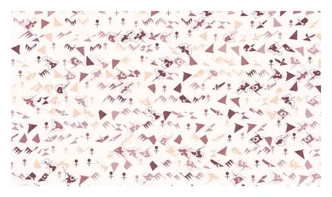 Abstract pattern with peach pink red geometric shapes and ankh symbols on l.. Stock Illustration