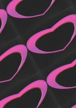 Abstract pattern of pink hearts on a black textured background 库存插图