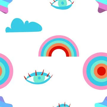 Abstract pattern with rainbow circles patterns on white background. Simple Stock Illustration