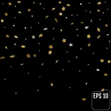 Abstract pattern of random falling 3d gold stars on black background. Glitter Stock-Illustration