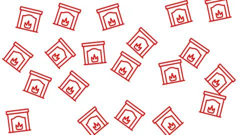 Abstract pattern of red hearth and flame line icons scattered on white back.. Illustrazione stock
