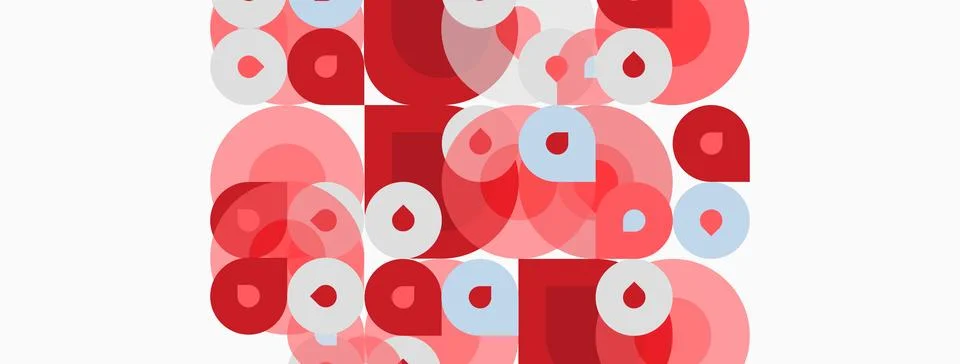 Abstract pattern. Red, pink circles overlap white background. Geometric shape Illustrazione stock