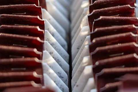 Abstract pattern of red plastic elements and white textured layers in summer Foto stock