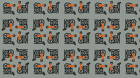 Abstract pattern with repeating orange and black shapes on a gray background. Stock Footage 325388349