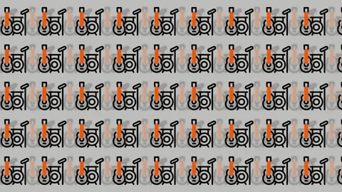 Abstract Pattern of Repetitive Orange and Black Shapes on a Light Background. Stock Footage 325388016