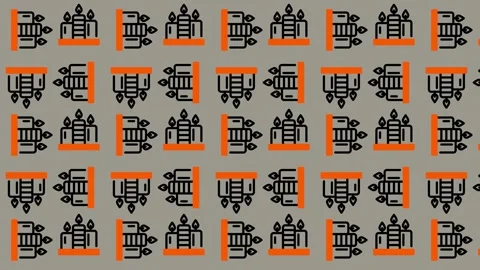 Abstract Pattern with Repetitive Orange and Black Geometric Shapes on a Gre.. Stock Footage 325388270