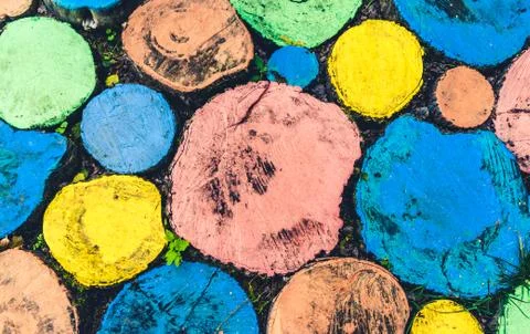 Abstract pattern of round shaped multi-colored tree stumps Stock Photos