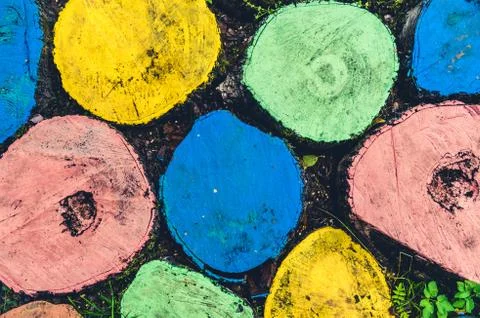 Abstract pattern of round shaped multi-colored tree stumps Stock Photos