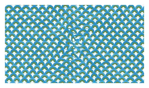 Abstract pattern with rows of blue and green arc shapes creating a swirling.. イラスト素材