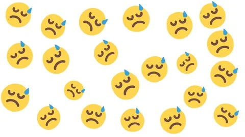 Abstract Pattern of Sad Yellow Emojis with Sweat Drops on White Background Stock Footage 344875300