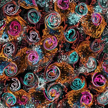 Abstract pattern with scribble, black, orange, pink, blue color Ilustración de archivo