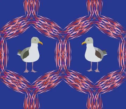 Abstract pattern with seagulls on a blue background Illustrazione stock