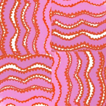 Abstract Pattern, Seamless Pattern, Pink Background, Red Wavy Lines, Organic Sha イラスト素材
