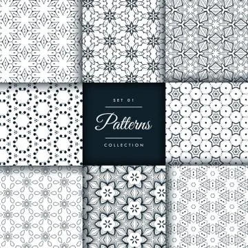 Abstract pattern set in 8 different styles Stock Illustration