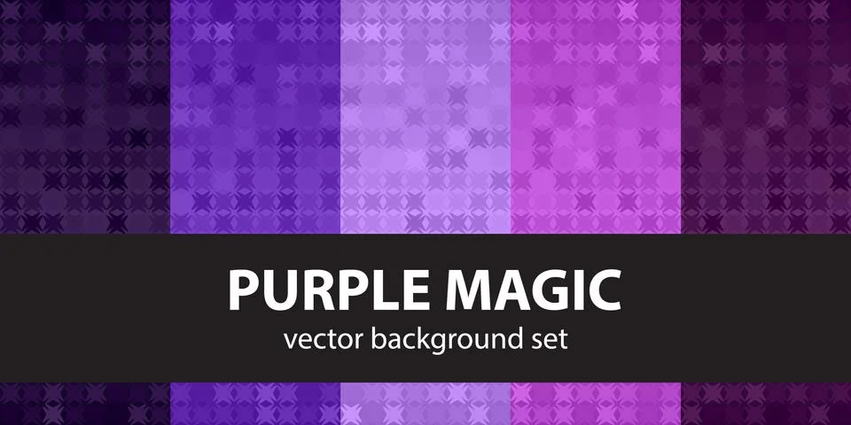 Abstract pattern set Purple Magic. Vector seamless backgrounds Stock Illustration