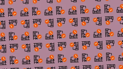 Abstract Pattern with Sewing Machines and Oranges on Mauve. Video stock 325401904