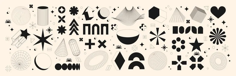 Abstract pattern. Shape design 3d, poster isolated black silhouette element Illustrazione stock