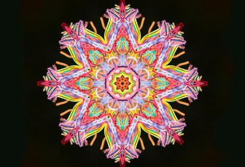 Abstract pattern shape from multicolored threads on a black Stockillustratie