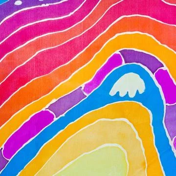 Abstract pattern on silk batik abstract rainbow picture on silk hand made ... Stock Photos