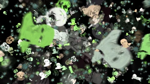 Abstract Pattern of Skulls and Monsters Flowing on a Spooky Background Video stock 311127235