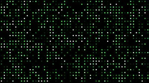 Abstract pattern of small circles in green and white on black background. 库存插图