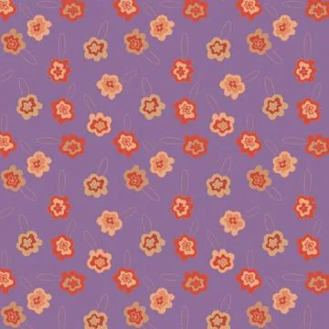 Abstract pattern with small decorations of orange and beige flowers on a st.. Stock Illustration