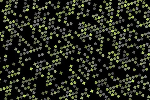 Abstract pattern of small glowing squares on black background 库存插图