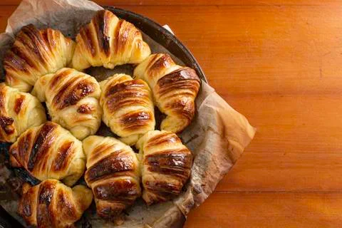 Abstract pattern of some croissants recently baked Stock Photos