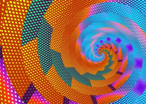 Abstract pattern of a spiral glitch trippy colors background Stock Illustration