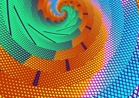 Abstract pattern of a spiral glitch trippy colors background Stock Illustration