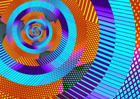 Abstract pattern of a spiral glitch trippy colors background Illustrazione stock