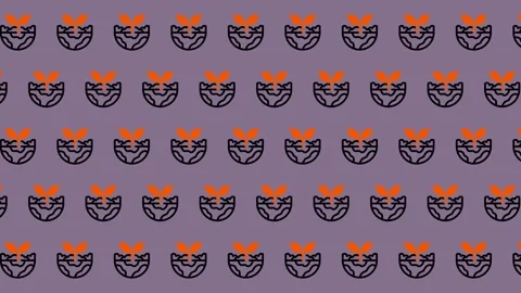 Abstract Pattern of Stylized Faces with Orange Accents on Purple Background. Stock Footage 325383039