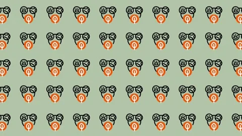 Abstract Pattern of Stylized Masks on a Muted Green Background. Stock Footage 325383065