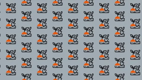Abstract Pattern of Stylized Orange and Black Plants on Gray Background. Stock Footage 325383084