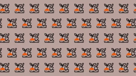 Abstract Pattern of Stylized Orange and Black Shapes on Beige Background. Stock Footage 325383110