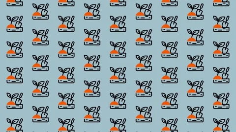 Abstract Pattern of Stylized Plants and Oranges on a Blue Background. Stock Footage 325383109