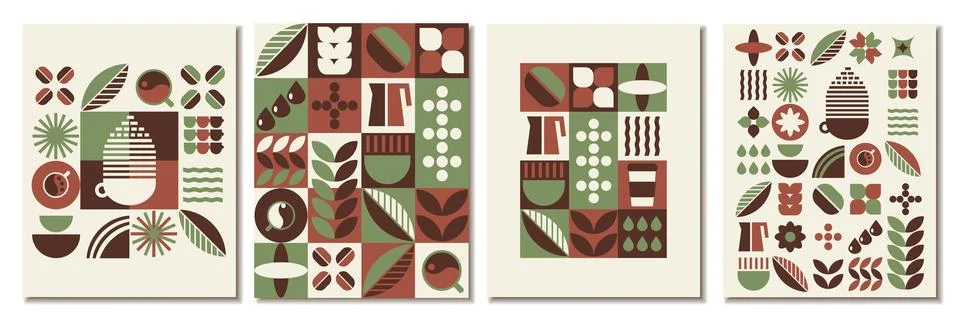 Abstract Pattern Tea Coffee Geometric Poster Stock Illustration