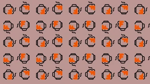 Abstract Pattern of Teapots with Orange Accents on a Muted Background. Stock Footage 325388070