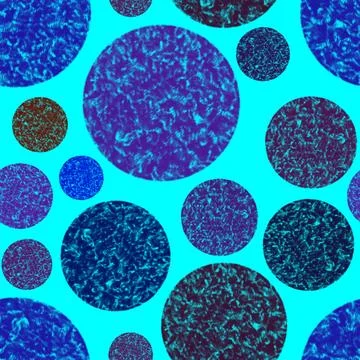 Abstract pattern with textured blue, red, purple circles on cyan background Stock Illustration