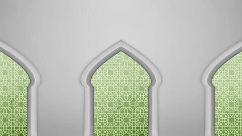 Abstract pattern of three green mosque windows with white wall background Stock Illustration