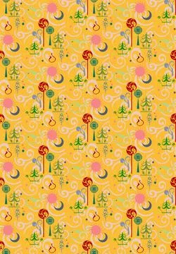 Abstract pattern with trees, sun, moon, swirls for textiles, postcards, packa Stock Illustration