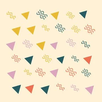 Abstract pattern with triangles and wavy lines in pastel colors on light be.. Illustrazione stock