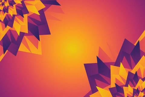 Abstract pattern of two multicolored geometric flowers on a gradient purple Stock Illustration