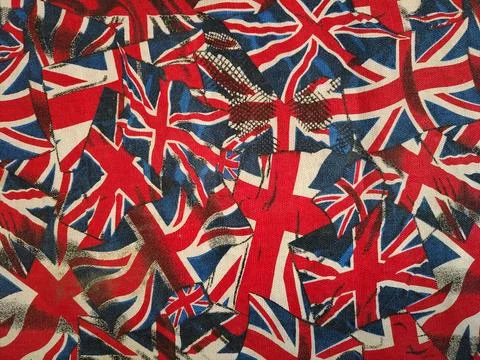 Abstract Pattern of Union Jack Flags in Red, White, and Blue. Stock Photos