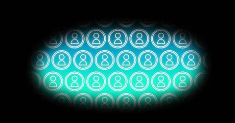 Abstract pattern of user icons on digital screen, glowing in vibrant colors Stock Illustration