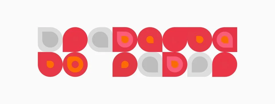 Abstract pattern using circles, squares, curved shapes. Red, gray, peach colo Illustrazione stock