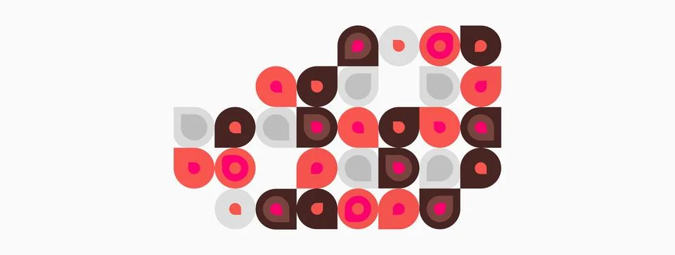 Abstract pattern using circles, squares, rectangles. Pink, gray, white colors Stockillustratie